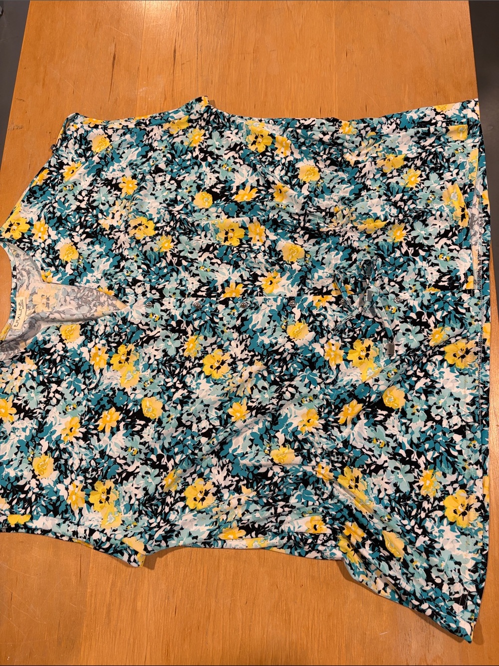 Emaline Woman ~ Floral Print Blouse / Top Aqua Black Yellow & Teal Silver